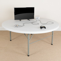 Flash Furniture DAD-183RZ-GG 72'' Round Bi-Fold Granite White Plastic Folding Table